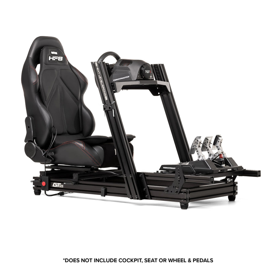 Next level racing hf8 nlr-g001 nameščen na sim racing sedežu in kokpitu